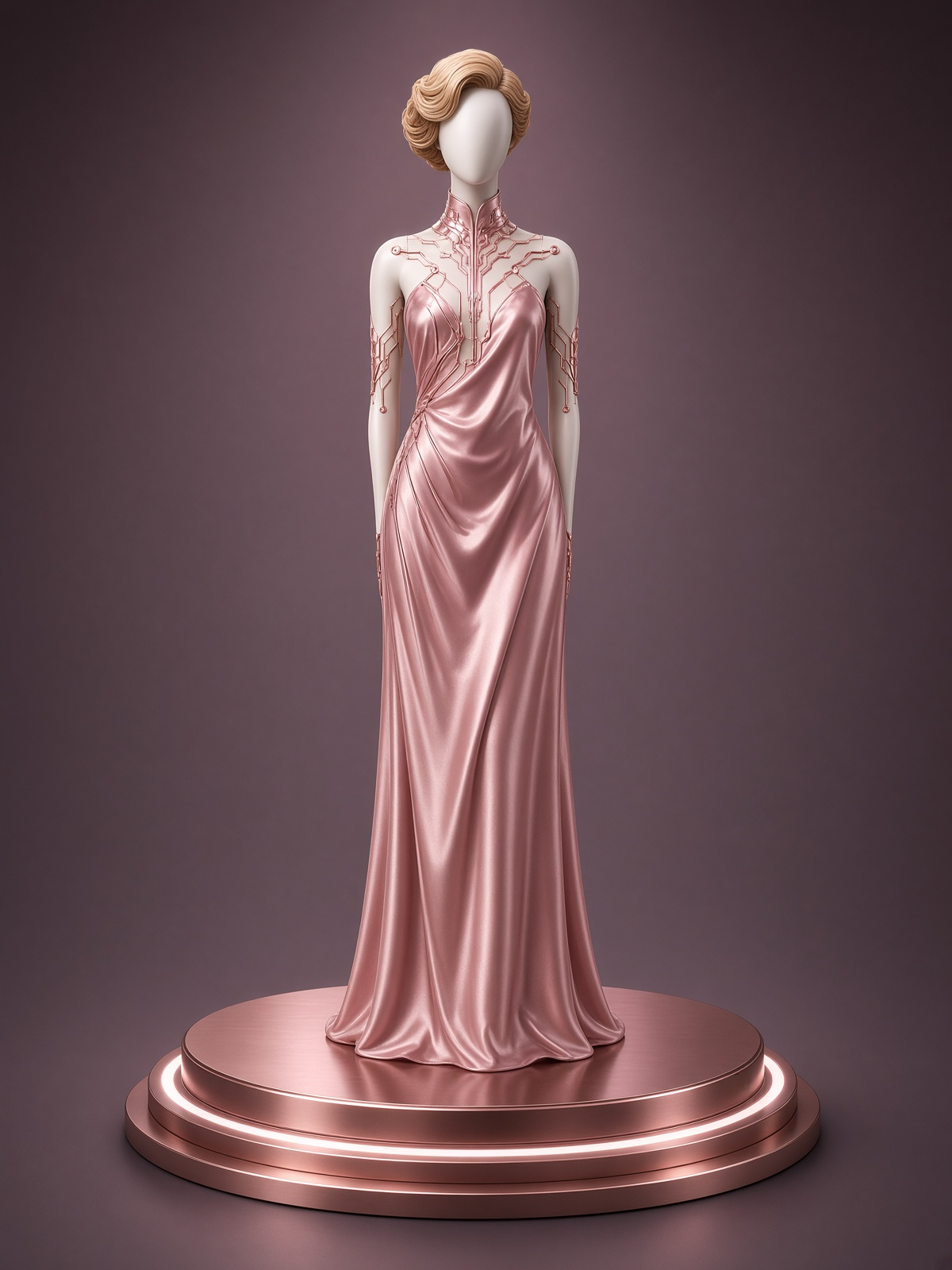 Bambi Avatar v0, a standing figure in a rose gown on a stepped plinth